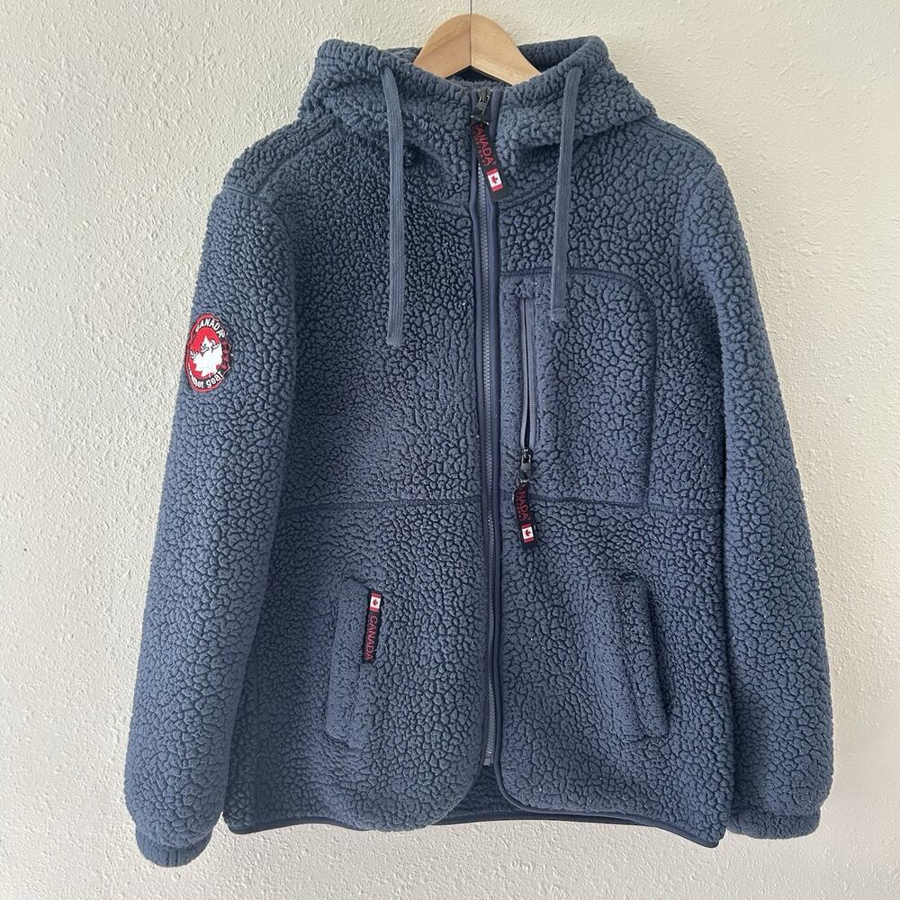Canada Weather Gear Men’s Sherpa Full Zip Up Hooded Jacket Size Medium Blue
